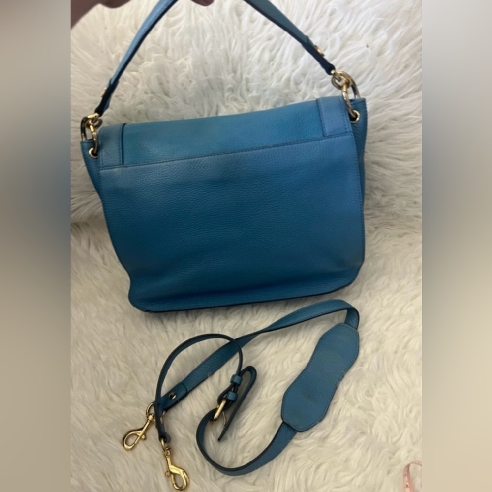 MCM Teal Blue Leather Studded Saddle Bag - Picture 2 of 15